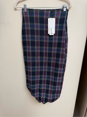 Zara Navy Plaid Pencil Skirt with Red and Green Stripes